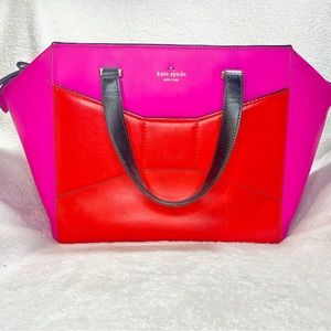 Kate Spade NY Large 2 Park Avenue Beau Bag Hot Pink & Red Bow Handbag Purse